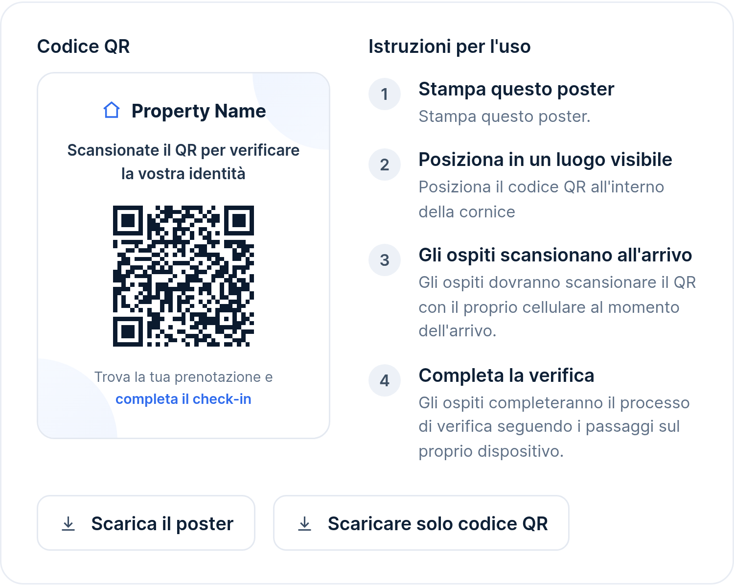 Schermata Chekin per la verifica dell'identità degli ospiti